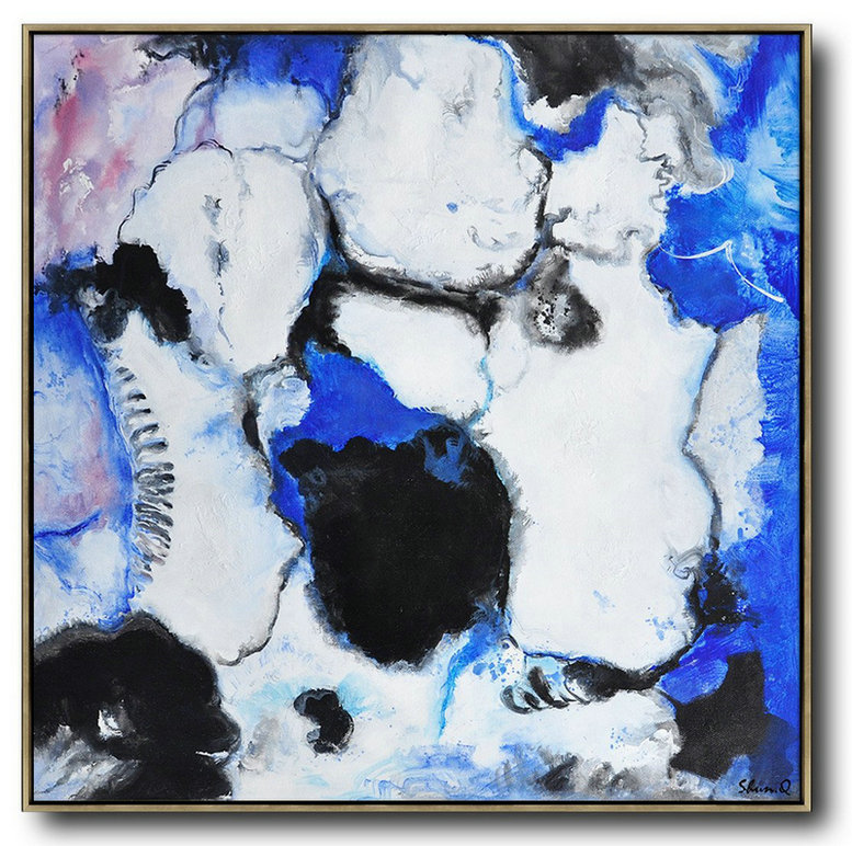 Original Painting Hand Made Large Abstract Art,Contemporary Oil Painting,Large Contemporary Painting,Blue,White,Black,Purple.Etc